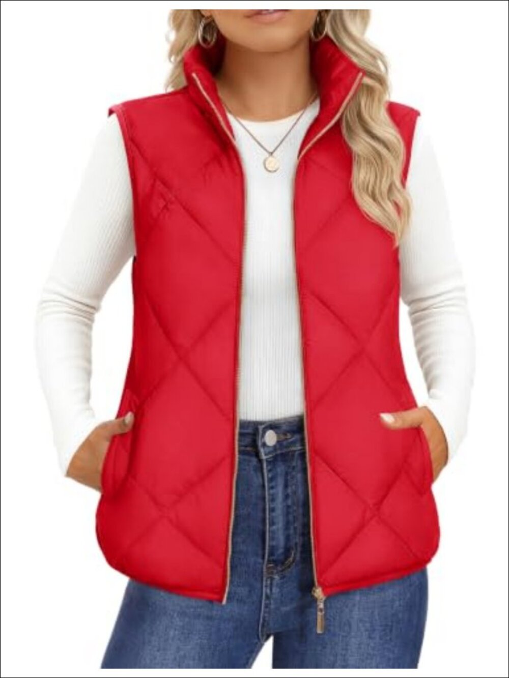 Women's Quilted Puffer Vest Stand Collar Zip Padded Gilet